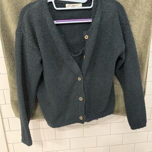 NATURAL LIFE Button-Up Cardigan with matching tank top. Charcoal. Teddy soft